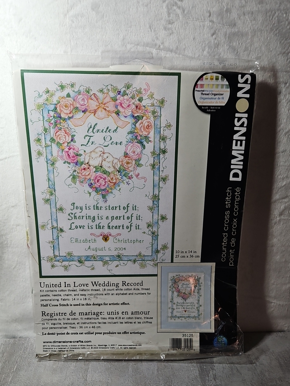 Dimensions "United In Love" Wedding Record counted cross stitch kit